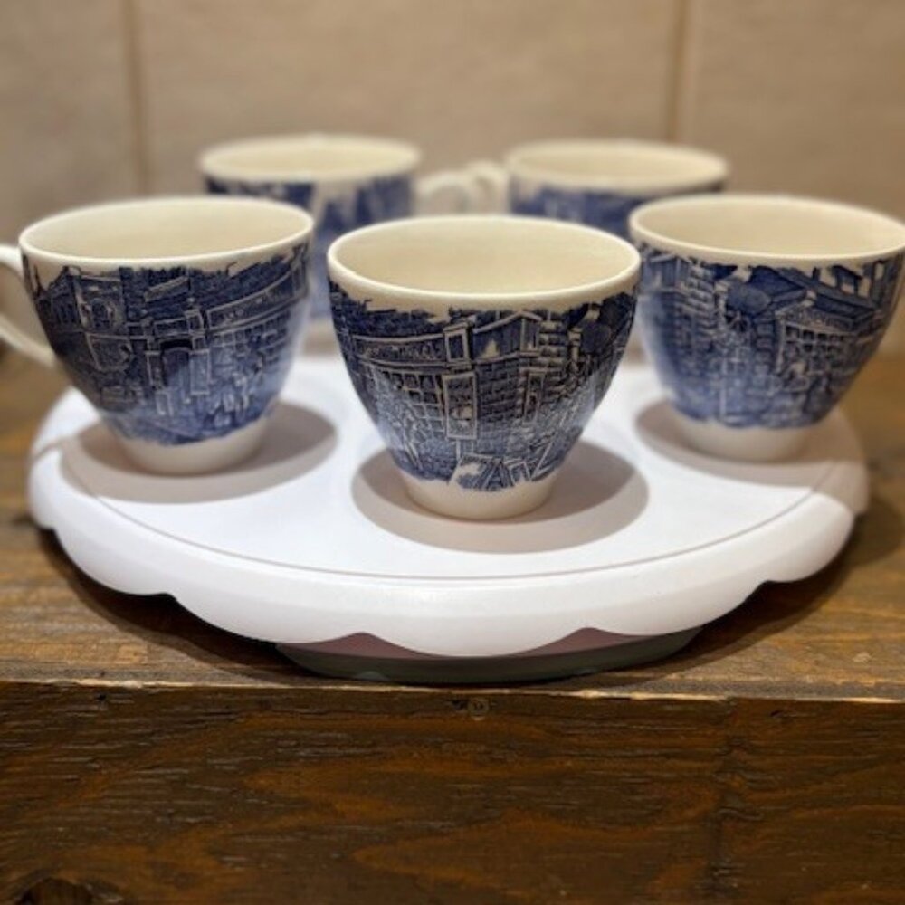 Dickens Series Teacups English Ironstone Tableware Blue Willow Vintage Set of 5